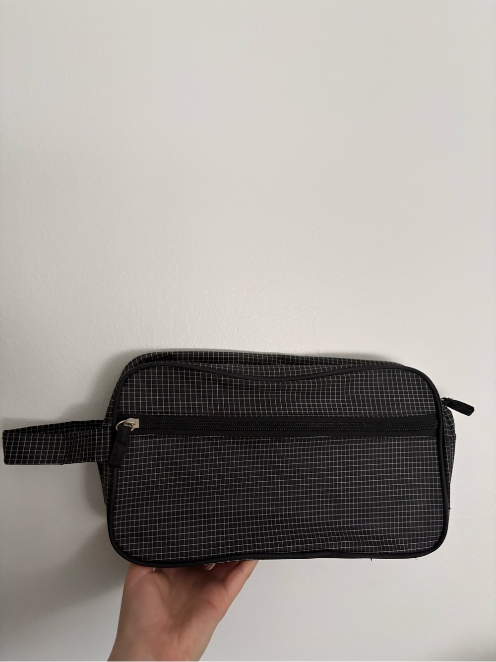 Men's Black Grid Travel Toiletry Bag